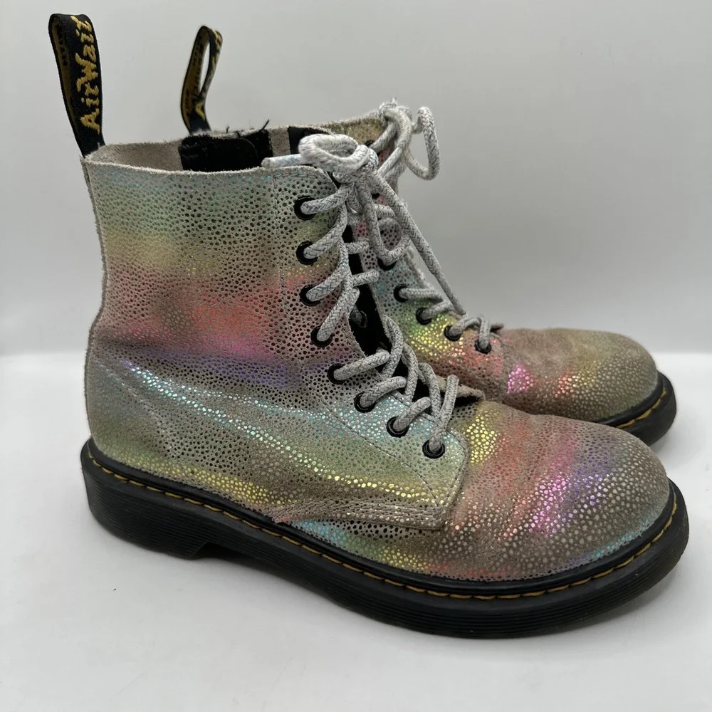 Dr. Doc Martens 1460 Pascal‎ J Iridescent Rainbow Shimmer Sparkle Boots Size 3